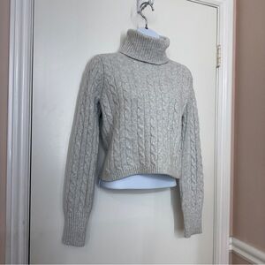 Jessica Simpson Women Gray Cable Knit Turtleneck Cropped Sweater Pullover Size S